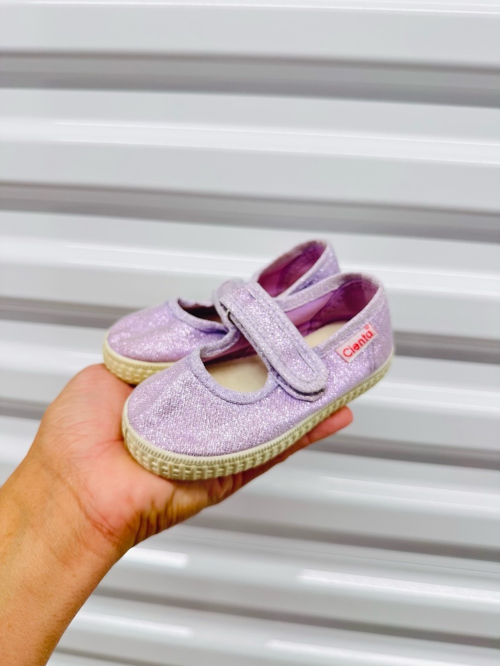Cienta Lavender Glitter Mary Jane Baby & Walker Shoes